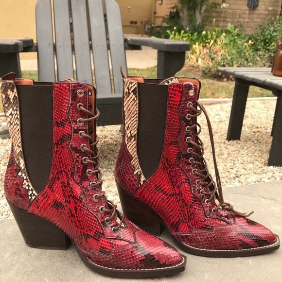 Coach Lace Up Bootie With Patchwork Snake NEW - Picture 2 of 9